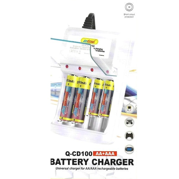 Caricabatterie Universale Q-Cd100 Per Batterie Ricaricabili Aa/Aaa Indicatore Led